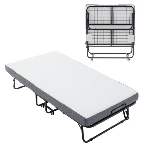 Folding Bed With Mattress, SPortable Foldable Bed With Storage Cover, SRollaway Bed For Adults With Memory Foam Mattress And Metal Frame, SCot Size Guest Bed On Wheels