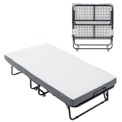 Folding Bed With Mattress, SPortable Foldable Bed With Storage Cover, SRollaway Bed For Adults With Memory Foam Mattress And Metal Frame, SCot Size Guest Bed On Wheels